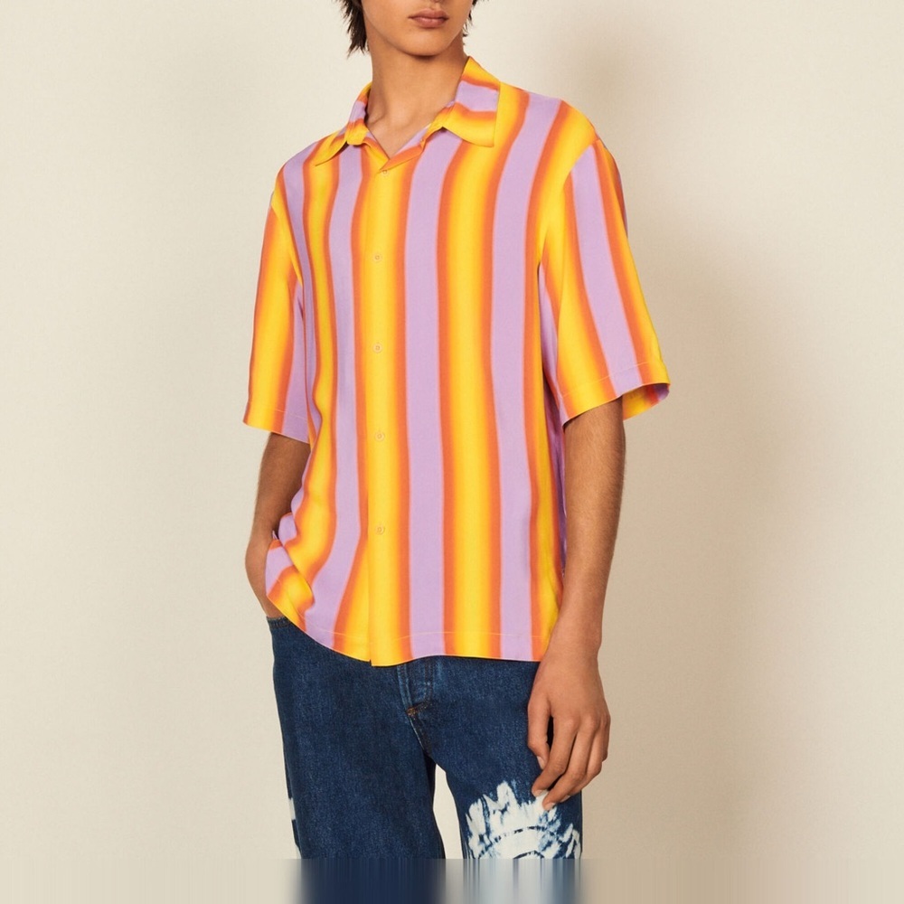 NWT Sandro Men's Shirt with Orange and Purple Stripes Size Small, Medium